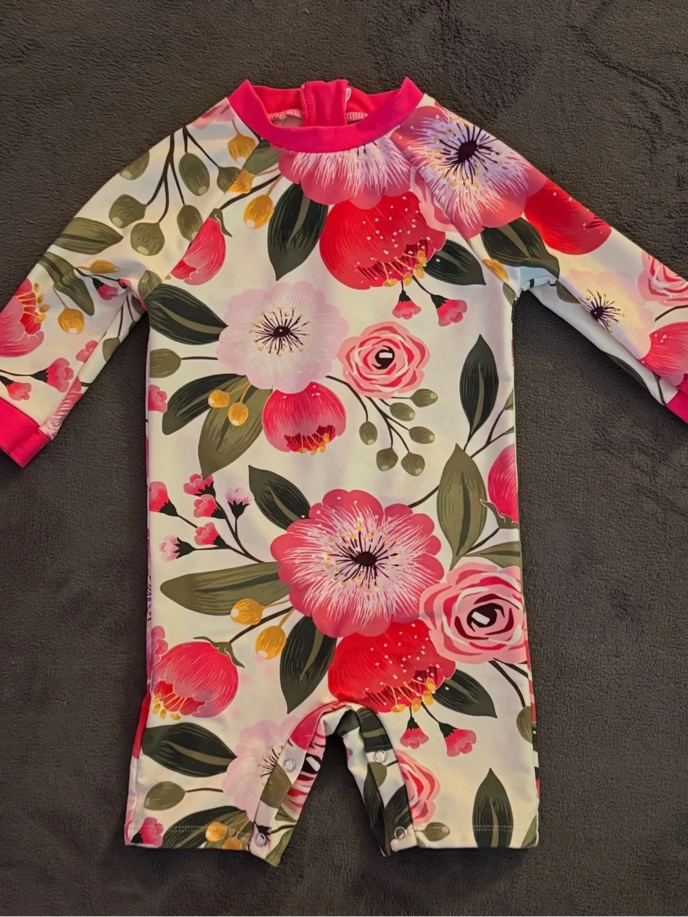 Kids Floral Long-Sleeve Rash Guard Swimsuit - Pink